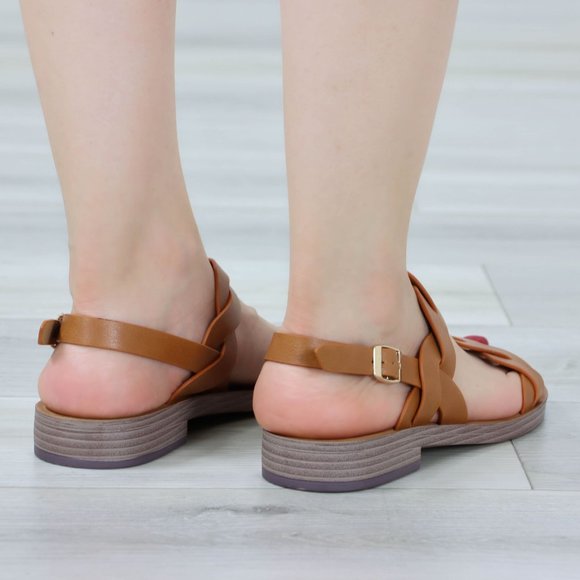 Tan Strappy Trendy Flat Gladiator Comfort Sandal Slip On Sliders - Picture 11 of 12